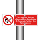 Stockage de liquides inflammables : Interdiction de fumer et d'utiliser des flammes nues