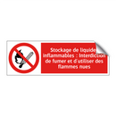 Stockage de liquides inflammables : Interdiction de fumer et d'utiliser des flammes nues