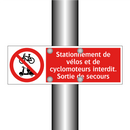 Stationnement de vélos et de cyclomoteurs interdit. Sortie de secours