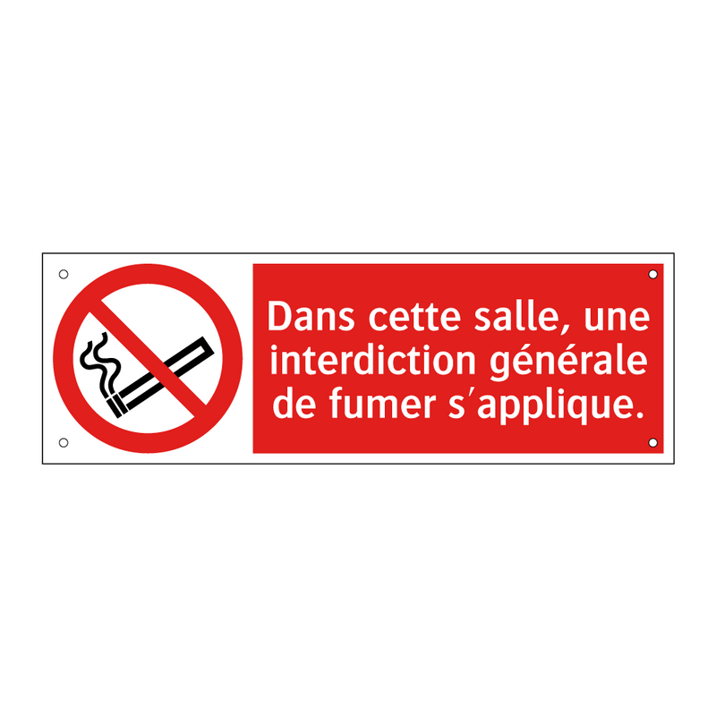 Dans cette salle, une interdiction générale de fumer s'applique.