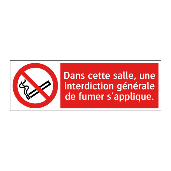 Dans cette salle, une interdiction générale de fumer s'applique.