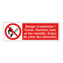 Danger d'explosion ! Fumer, flammes nues et feu interdits. Évitez de créer des étincelles.