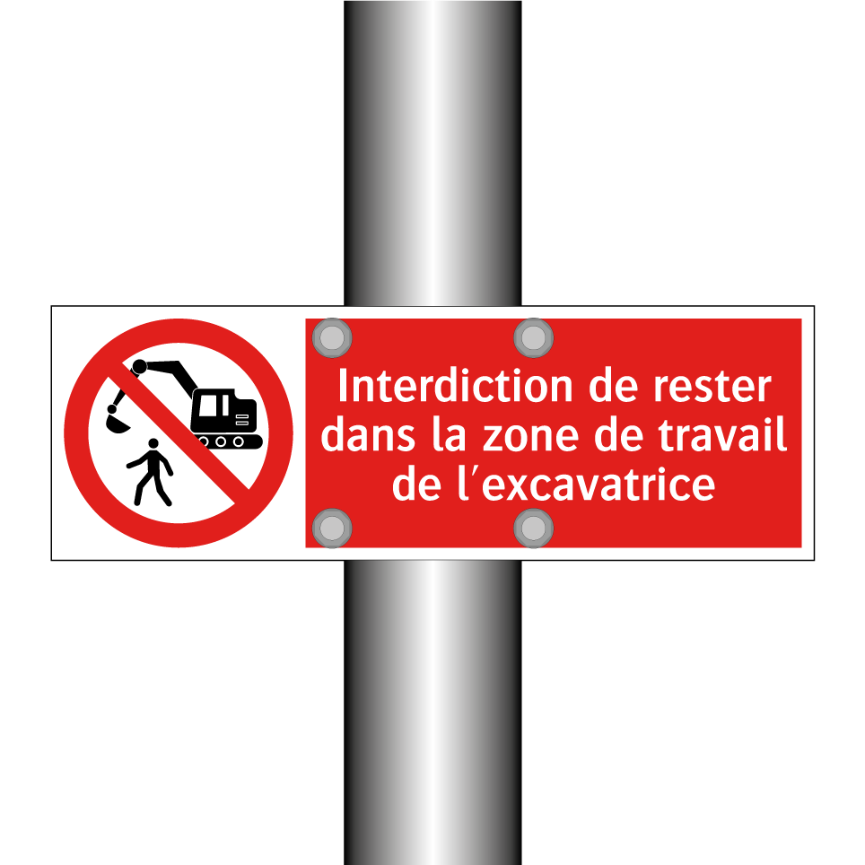 Interdiction de rester dans la zone de travail de l'excavatrice