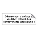 Déversement d'ordures et de débris interdit. Les contrevenants seront punis !