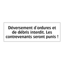 Déversement d'ordures et de débris interdit. Les contrevenants seront punis !