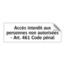 Accès interdit aux personnes non autorisées - Art. 461 Code pénal