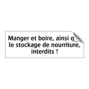 Manger et boire, ainsi que le stockage de nourriture, interdits !