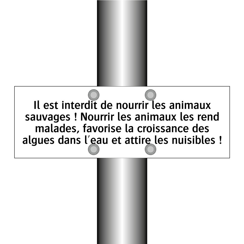 Il est interdit de nourrir les animaux sauvages ! Nourrir les animaux les rend malades, favorise la croissance des algues dans l'eau et attire les nuisibles !