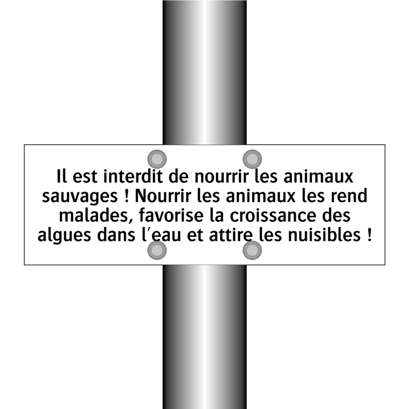 Il est interdit de nourrir les animaux sauvages ! Nourrir les animaux les rend malades, favorise la croissance des algues dans l'eau et attire les nuisibles !