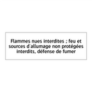 Flammes nues interdites ; feu et sources d'allumage non protégées interdits, défense de fumer