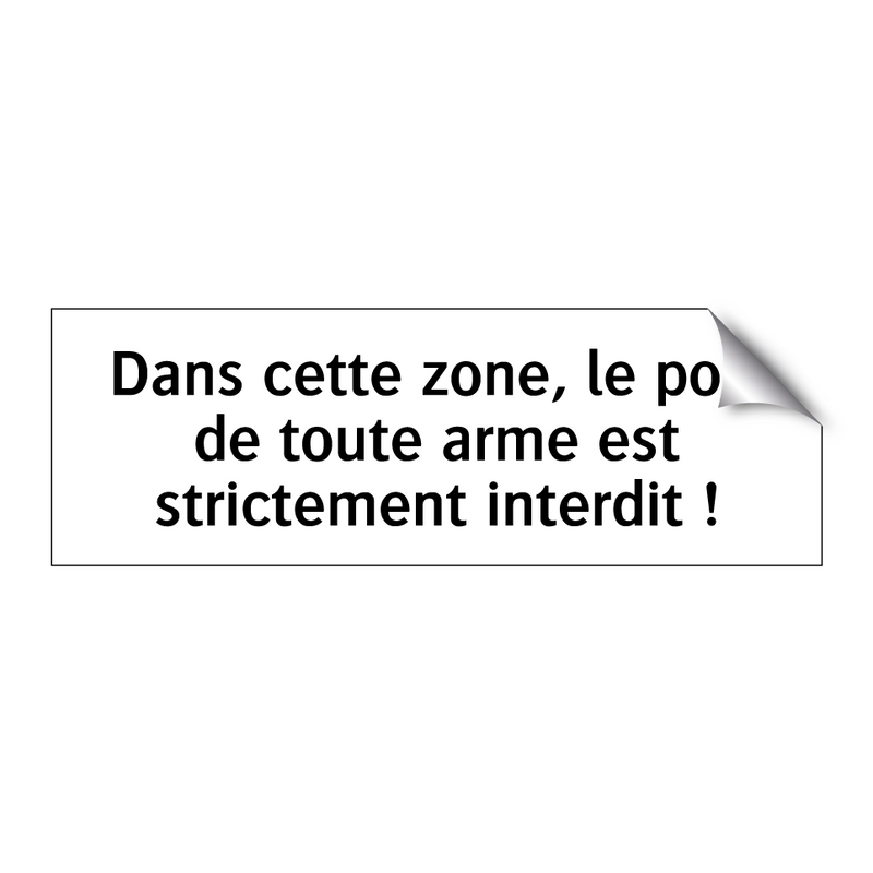 Dans cette zone, le port de toute arme est strictement interdit !