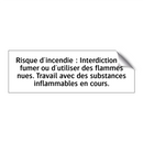Risque d'incendie : Interdiction de fumer ou d'utiliser des flammes nues. Travail avec des substances inflammables en cours.