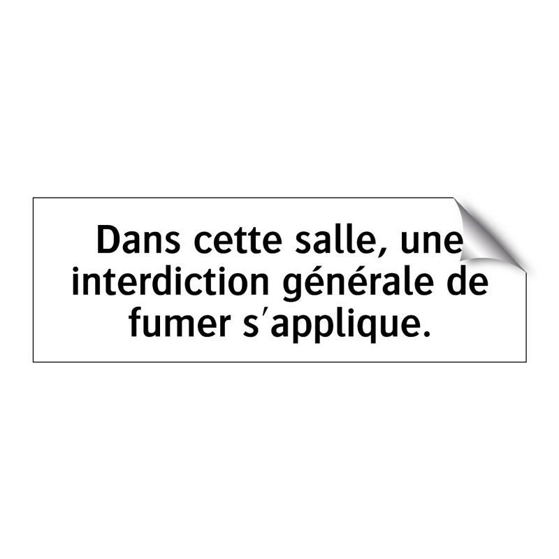 Dans cette salle, une interdiction générale de fumer s'applique.