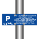 Max. 1 heure de stationnement pendant les heures d'ouverture. Réservé aux clients, 1 heure avec disque de stationnement. Les véhicules stationnés illégalement seront enlevés à vos frais !