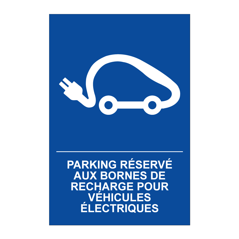 Parking réservé aux bornes de recharge pour véhicules électriques.