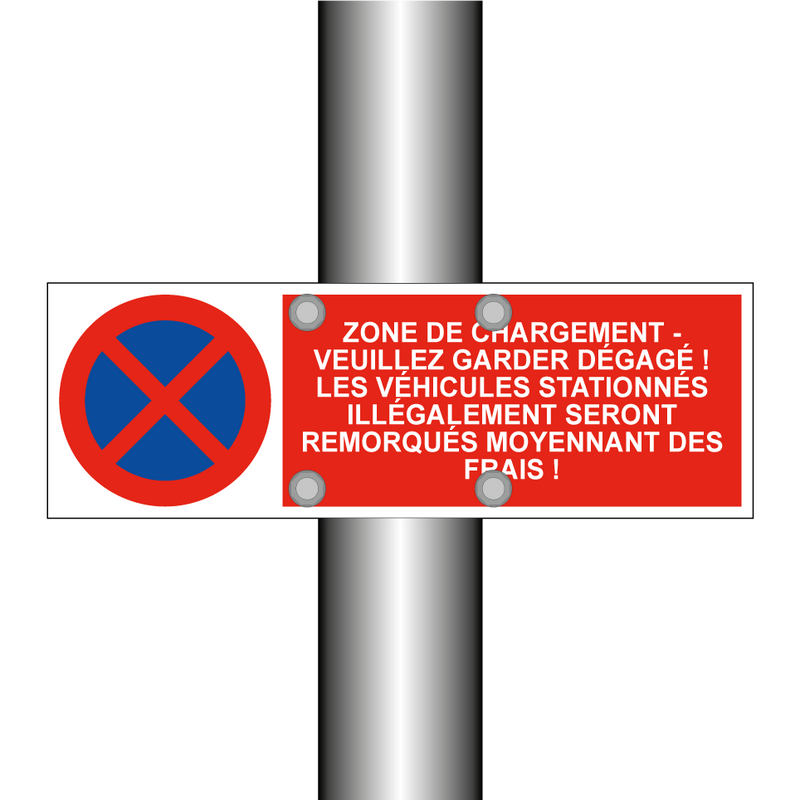 Zone de chargement - veuillez garder dégagé ! Les véhicules stationnés illégalement seront remorqués moyennant des frais !