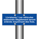 Livraisons ! Les véhicules stationnés illégalement seront enlevés moyennant des frais.