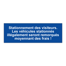 Stationnement des visiteurs. Les véhicules stationnés illégalement seront remorqués moyennant des frais !