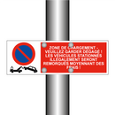 Zone de chargement - veuillez garder dégagé ! Les véhicules stationnés illégalement seront remorqués moyennant des frais !