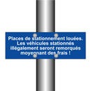 Places de stationnement louées. Les véhicules stationnés illégalement seront remorqués moyennant des frais !