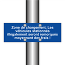 Zone de chargement. Les véhicules stationnés illégalement seront remorqués moyennant des frais !