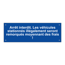 Arrêt interdit. Les véhicules stationnés illégalement seront remorqués moyennant des frais !