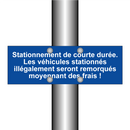 Stationnement de courte durée. Les véhicules stationnés illégalement seront remorqués moyennant des frais !