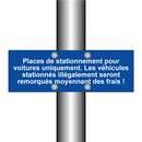 Places de stationnement pour voitures uniquement. Les véhicules stationnés illégalement seront remorqués moyennant des frais !