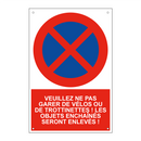 Veuillez ne pas garer de vélos ou de trottinettes ! Les objets enchaînés seront enlevés !