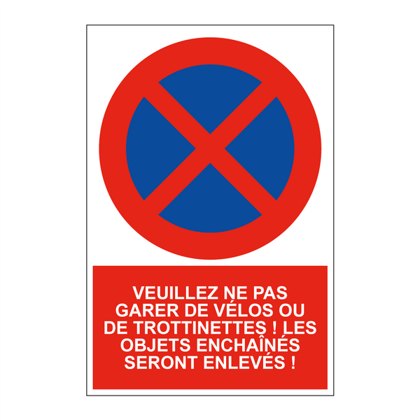 Veuillez ne pas garer de vélos ou de trottinettes ! Les objets enchaînés seront enlevés !
