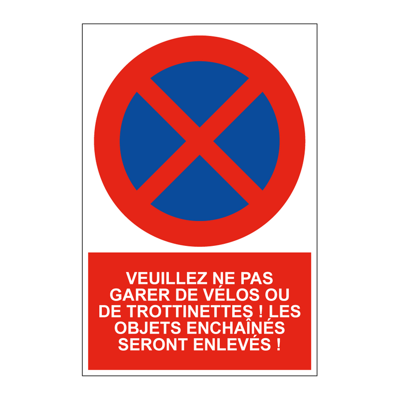 Veuillez ne pas garer de vélos ou de trottinettes ! Les objets enchaînés seront enlevés !
