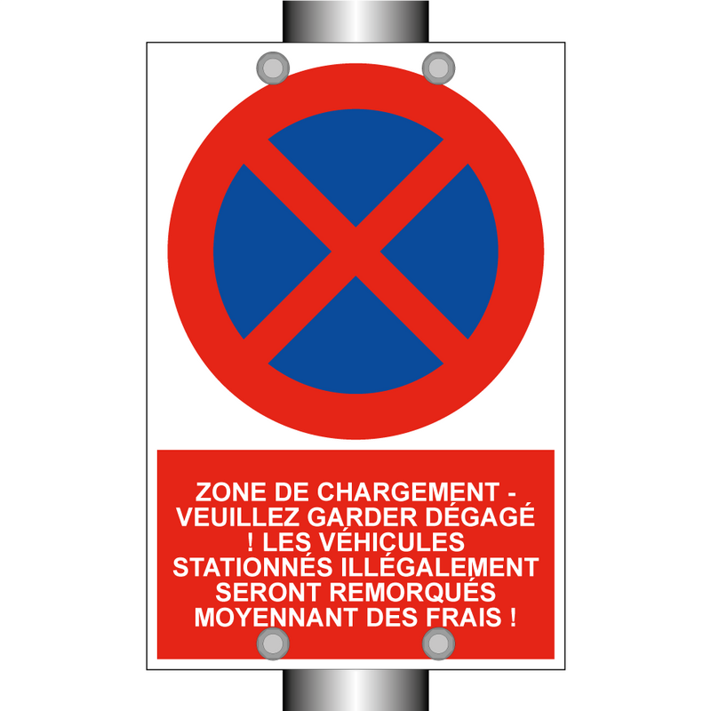 Zone de chargement - veuillez garder dégagé ! Les véhicules stationnés illégalement seront remorqués moyennant des frais !