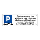 Stationnement des visiteurs. Les véhicules stationnés illégalement seront remorqués moyennant des frais !