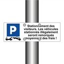 Stationnement des visiteurs. Les véhicules stationnés illégalement seront remorqués moyennant des frais !