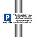 Parking réservé aux propriétaires. Les véhicules stationnés illégalement seront enlevés à vos frais !