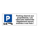 Parking réservé aux propriétaires. Les véhicules stationnés illégalement seront enlevés à vos frais !