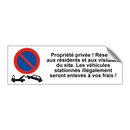 Propriété privée ! Réservé aux résidents et aux visiteurs du site. Les véhicules stationnés illégalement seront enlevés à vos frais !