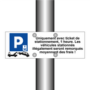 Uniquement avec ticket de stationnement, 1 heure. Les véhicules stationnés illégalement seront remorqués moyennant des frais !