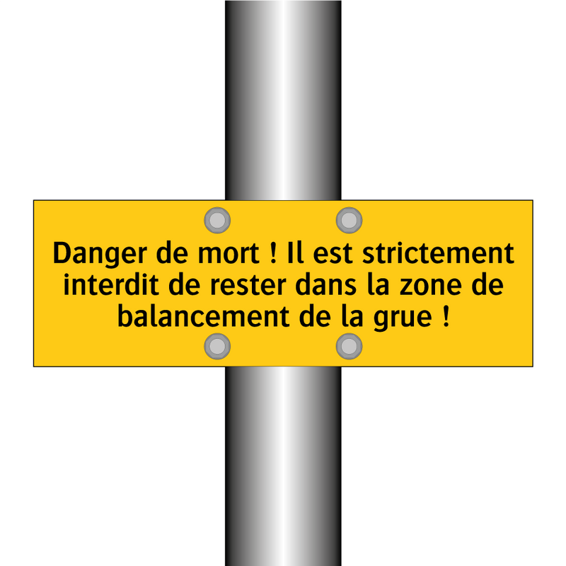 Danger de mort ! Il est strictement interdit de rester dans la zone de balancement de la grue !