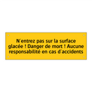 N'entrez pas sur la surface glacée ! Danger de mort ! Aucune responsabilité en cas d'accidents