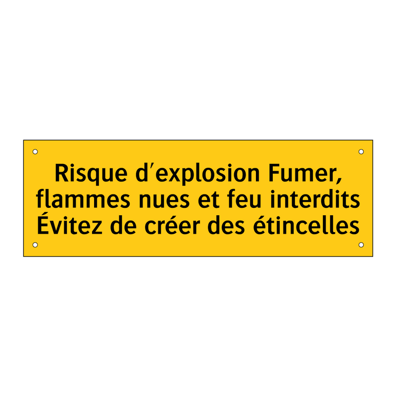 Risque d'explosion Fumer, flammes nues et feu interdits Évitez de créer des étincelles