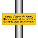 Risque d'explosion Fumer, flammes nues et feu interdits Évitez de créer des étincelles