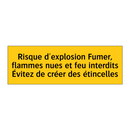 Risque d'explosion Fumer, flammes nues et feu interdits Évitez de créer des étincelles