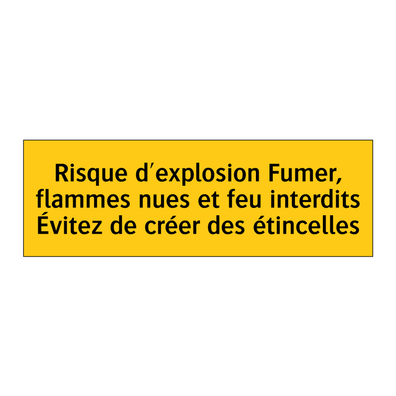 Risque d'explosion Fumer, flammes nues et feu interdits Évitez de créer des étincelles
