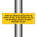 Salle de compteur de gaz Pas de fumer, de feu, ni de flamme nue. En cas de danger, fermez la vanne principale de gaz