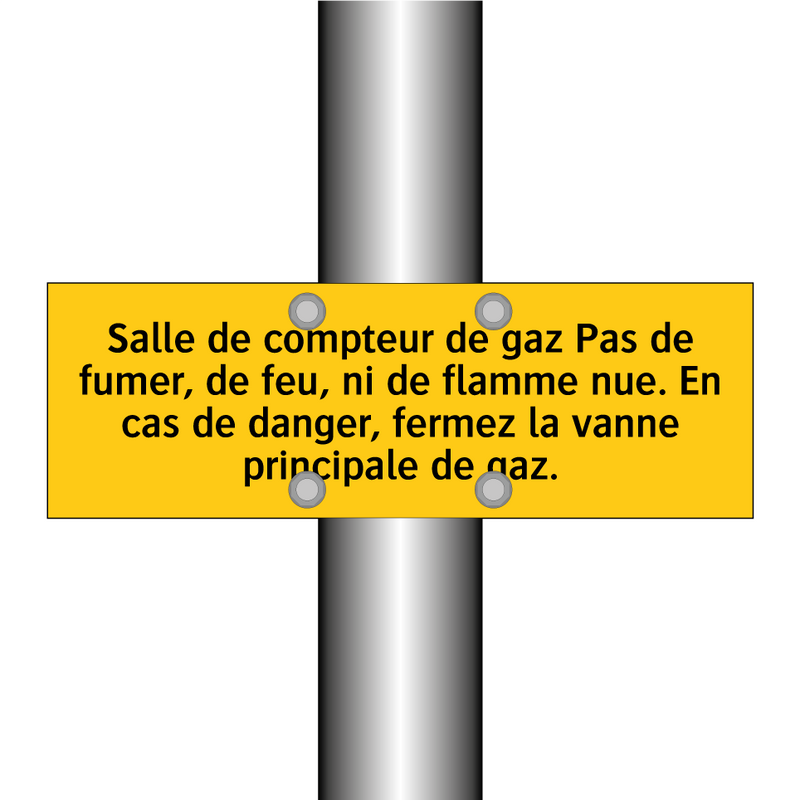 Salle de compteur de gaz Pas de fumer, de feu, ni de flamme nue. En cas de danger, fermez la vanne principale de gaz