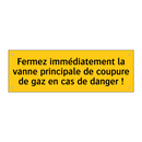 Fermez immédiatement la vanne principale de coupure de gaz en cas de danger !