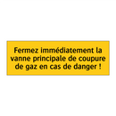 Fermez immédiatement la vanne principale de coupure de gaz en cas de danger !