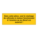 Dans cette pièce, seul le stockage de véhicules à moteur fonctionnant à l'essence ou au diesel est autorisé !