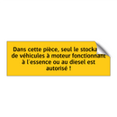 Dans cette pièce, seul le stockage de véhicules à moteur fonctionnant à l'essence ou au diesel est autorisé !